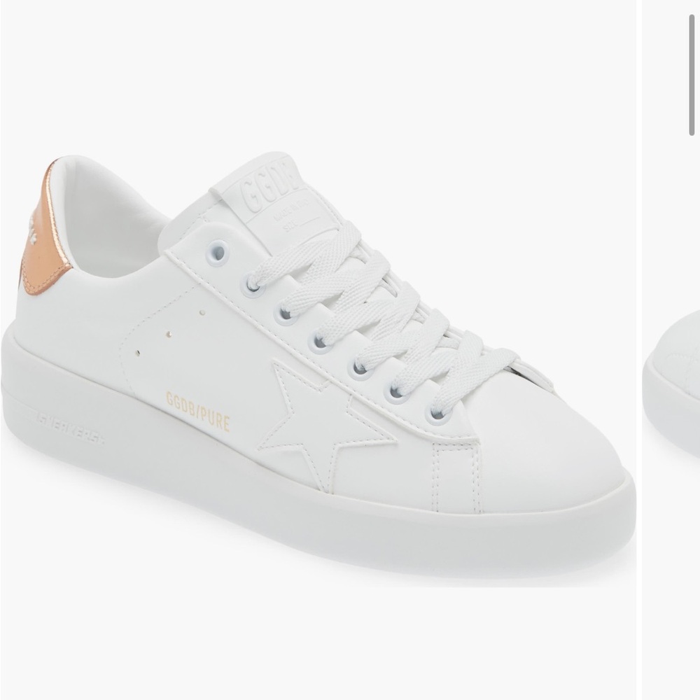 Golden Goose Purestar White Sneakers with Bronze Heel, 42EU